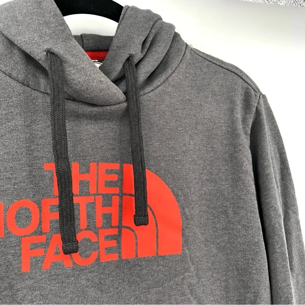 THE NORTH FACE Hoodie Men Grey Logo Orange Outdoor Hiking Active M Medium TNF